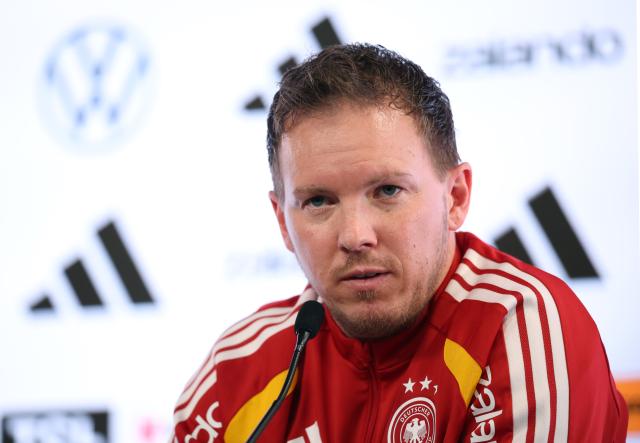 29 March 2026, Stuttgart: Germany head coach Julian Nagelsmann attends a press conference, ahead of Monday's International Friendly soccer match against Ghana. Photo: Christian Charisius/dpa - WICHTIGER HINWEIS: Gemäß den Vorgaben der DFL Deutsche Fußball Liga bzw. des DFB Deutscher Fußball-Bund ist es untersagt, in dem Stadion und/oder vom Spiel angefertigte Fotoaufnahmen in Form von Sequenzbildern und/oder videoähnlichen Fotostrecken zu verwerten bzw. verwerten zu lassen.