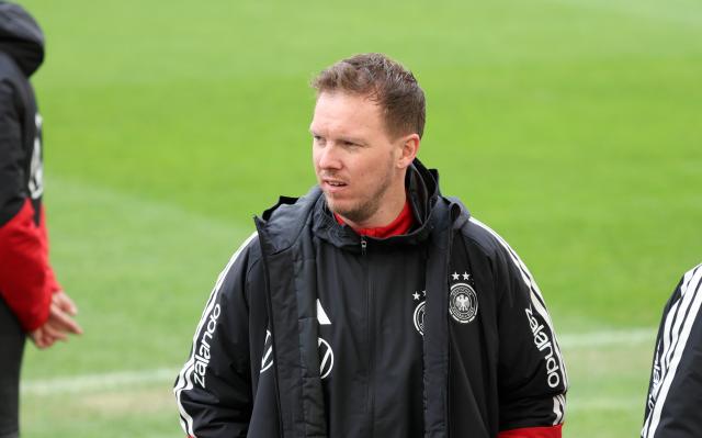 29 March 2026, Stuttgart: Germany head coach Julian Nagelsmann leads a training session, ahead of Monday's International Friendly soccer match against Ghana. Photo: Christian Charisius/dpa - WICHTIGER HINWEIS: Gemäß den Vorgaben der DFL Deutsche Fußball Liga bzw. des DFB Deutscher Fußball-Bund ist es untersagt, in dem Stadion und/oder vom Spiel angefertigte Fotoaufnahmen in Form von Sequenzbildern und/oder videoähnlichen Fotostrecken zu verwerten bzw. verwerten zu lassen.