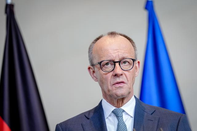 30 March 2026, Berlin: German Chancellor Friedrich Merz speaks during a joint press conference with Syria's interim president Ahmed al-Sharaa at the Federal Chancellery in Berlin. Photo: Kay Nietfeld/dpa
