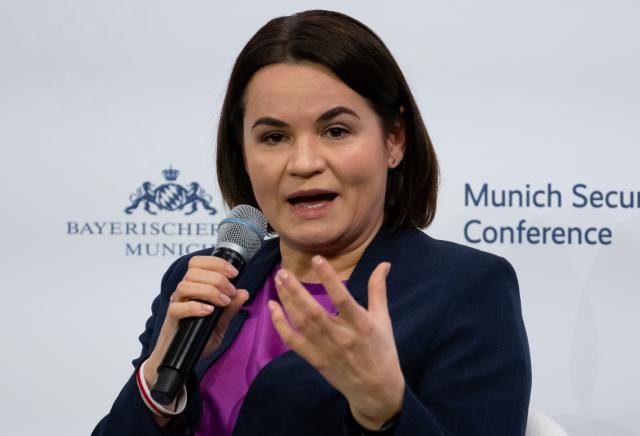 FILED - 16 February 2025, Bavaria, Munich: Belarus civil rights activist Sviatlana Tsikhanouskaya attends the 61st Munich Security Conference (MSC) at the Hotel Bayerischer Hof. Photo: Sven Hoppe/dpa