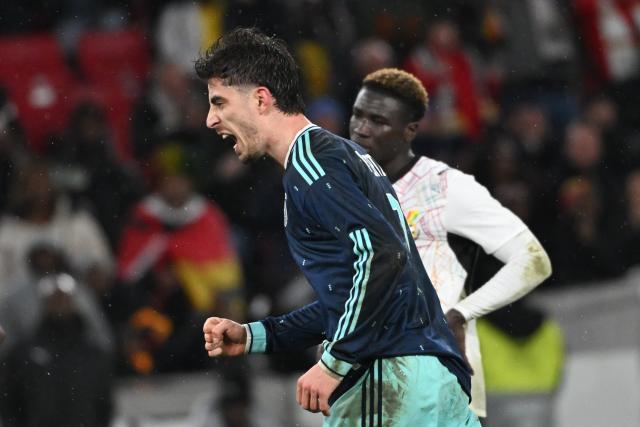 30 March 2026, Baden-Wuerttemberg, Stuttgart: Germany's Kai Havertz celebrates scoring his side's first goal during the International Friendly soccer match between Germany and Ghana at MHP Arena. Photo: Marijan Murat/dpa - WICHTIGER HINWEIS: Gemäß den Vorgaben der DFL Deutsche Fußball Liga bzw. des DFB Deutscher Fußball-Bund ist es untersagt, in dem Stadion und/oder vom Spiel angefertigte Fotoaufnahmen in Form von Sequenzbildern und/oder videoähnlichen Fotostrecken zu verwerten bzw. verwerten zu lassen.