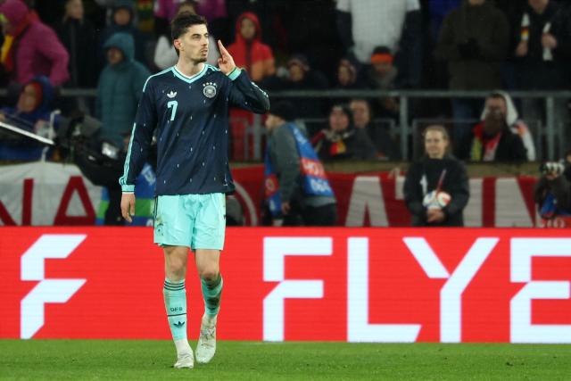 30 March 2026, Baden-Wuerttemberg, Stuttgart: Germany's Kai Havertz celebrates scoring his side's first goal during the International Friendly soccer match between Germany and Ghana at MHP Arena. Photo: Christian Charisius/dpa - WICHTIGER HINWEIS: Gemäß den Vorgaben der DFL Deutsche Fußball Liga bzw. des DFB Deutscher Fußball-Bund ist es untersagt, in dem Stadion und/oder vom Spiel angefertigte Fotoaufnahmen in Form von Sequenzbildern und/oder videoähnlichen Fotostrecken zu verwerten bzw. verwerten zu lassen.