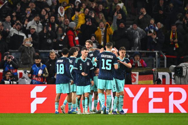 30 March 2026, Baden-Wuerttemberg, Stuttgart: Germany players celebrate their side's first goal during the International Friendly soccer match between Germany and Ghana at MHP Arena. Photo: Tom Weller/dpa - WICHTIGER HINWEIS: Gemäß den Vorgaben der DFL Deutsche Fußball Liga bzw. des DFB Deutscher Fußball-Bund ist es untersagt, in dem Stadion und/oder vom Spiel angefertigte Fotoaufnahmen in Form von Sequenzbildern und/oder videoähnlichen Fotostrecken zu verwerten bzw. verwerten zu lassen.