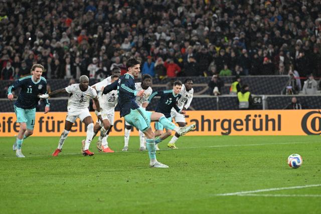 30 March 2026, Baden-Wuerttemberg, Stuttgart: Germany's Kai Havertz scores his side's first goal during the International Friendly soccer match between Germany and Ghana at MHP Arena. Photo: Federico Gambarini/dpa - WICHTIGER HINWEIS: Gemäß den Vorgaben der DFL Deutsche Fußball Liga bzw. des DFB Deutscher Fußball-Bund ist es untersagt, in dem Stadion und/oder vom Spiel angefertigte Fotoaufnahmen in Form von Sequenzbildern und/oder videoähnlichen Fotostrecken zu verwerten bzw. verwerten zu lassen.