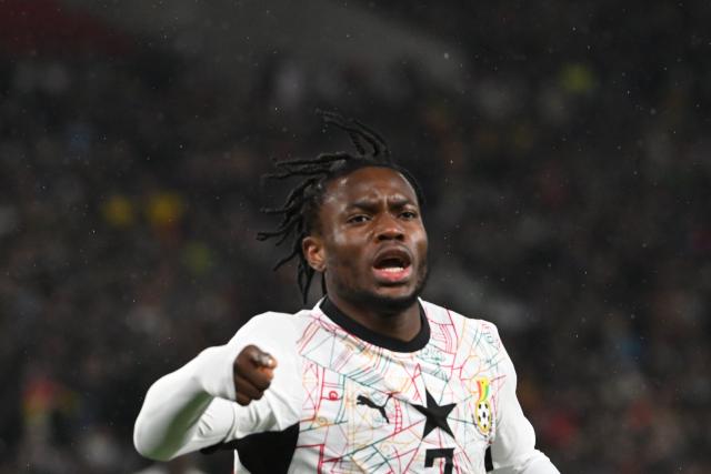 30 March 2026, Baden-Wuerttemberg, Stuttgart: Ghana's Abdul Fatawu celebrates scoring his side's first goal during the International Friendly soccer match between Germany and Ghana at MHP Arena. Photo: Marijan Murat/dpa - WICHTIGER HINWEIS: Gemäß den Vorgaben der DFL Deutsche Fußball Liga bzw. des DFB Deutscher Fußball-Bund ist es untersagt, in dem Stadion und/oder vom Spiel angefertigte Fotoaufnahmen in Form von Sequenzbildern und/oder videoähnlichen Fotostrecken zu verwerten bzw. verwerten zu lassen.