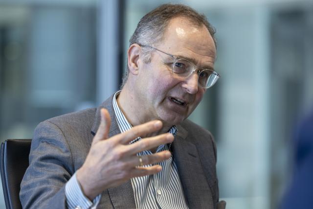 PRODUCTION - 23 March 2026, Hesse, Eschborn: Dr. Stephan Leithner, Chairman of the Executive Board, Deutsche Boerse AG, speaks during an interview with the German Press Agency (DPA). Photo: Helmut Fricke/dpa