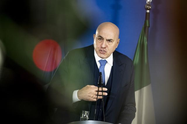 FILED - 14 November 2025, Berlin: Italian Minister of Defense Guido Crosetto attends a press conference. Photo: Fabian Sommer/dpa