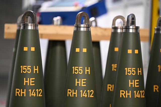 FILED - 27 August 2025, North Rhine-Westphalia, Dortmund: 155 Millimeter artillery shells are stored in a Rheinmetall factory. Photo: Wolf von Dewitz/dpa