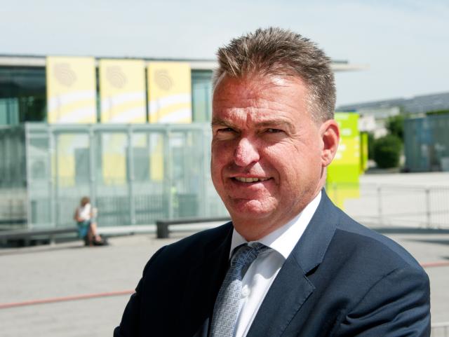 FILED - 21 June 2018, Baden-Wuerttemberg, Stuttgart: Chairman of the German-Russian Chamber of Foreign Trade (AHK) Matthias Schepp attends the Business Day Russia as part of the Global Connect trade fair. Photo: Ulf Mauder/dpa