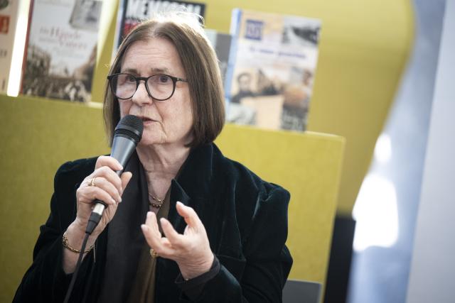 09 April 2026, Mecklenburg-Western Pomerania, Schwerin: Russian Nobel Peace Prize laureate Irina Scherbakowa speaks at the "Guenther Uecker" State Library in Schwerin to present her new autobiographical book, "The Key Would Still Fit: Memories of Moscow". Photo: Philip Dulian/dpa