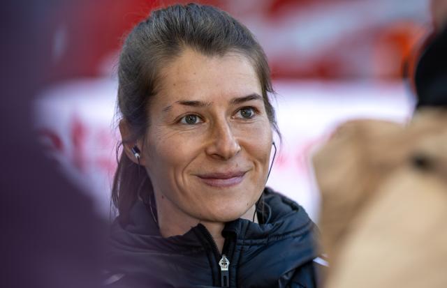 FILED - 28 January 2024, Berlin: Union Berlin's co-trainer Marie-Louise Eta smiles during the Bundesliga soccer match between 1. FC Union Berlin and Darmstadt 98 at An der Alten Foersterei. Photo: Andreas Gora/dpa