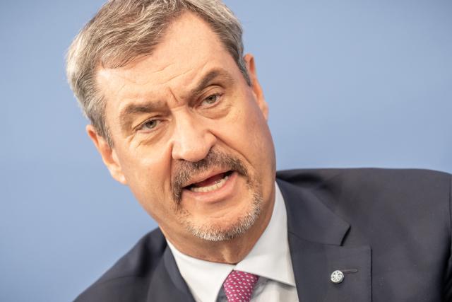 13 April 2026, Berlin: Markus Soeder, Prime Minister of Bavaria and CSU Chairman, takes part in the press conference after the coalition committee. Photo: Michael Kappeler/dpa