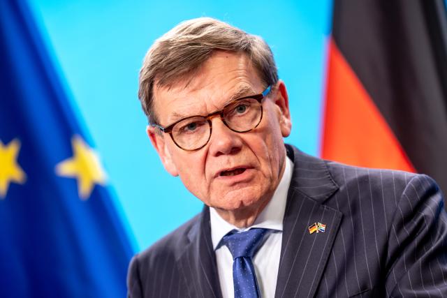 13 April 2026, Berlin: German Minister of Foreign Affairs Johann Wadephul speaks during a press conference with his South African counterpart Ronald Ozzy Lamola after the meeting of the Binational Commission. Photo: Michael Kappeler/dpa
