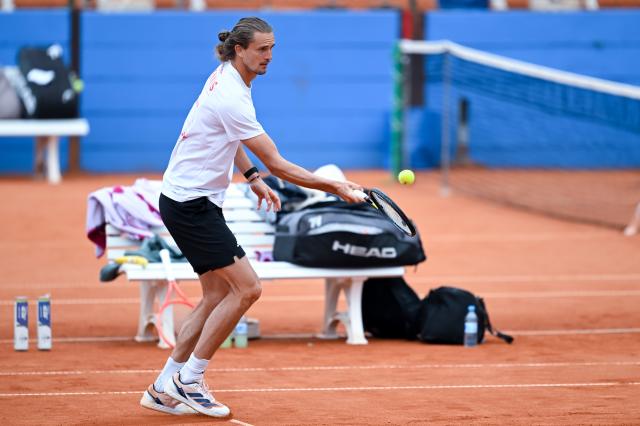 13 April 2026, Bavaria, Munich: German tennis player Alexander Zverev in action on the practice court, ahead of the Bavarian International Tennis Championships. Photo: Sven Hoppe/dpa