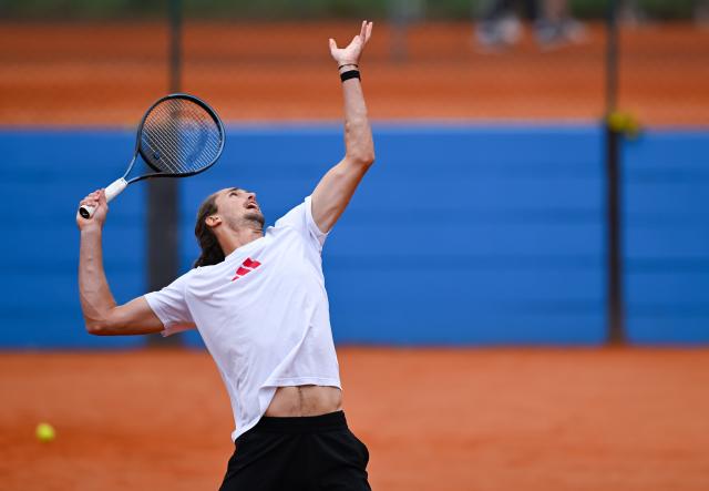 13 April 2026, Bavaria, Munich: German tennis player Alexander Zverev in action on the practice court, ahead of the Bavarian International Tennis Championships. Photo: Sven Hoppe/dpa