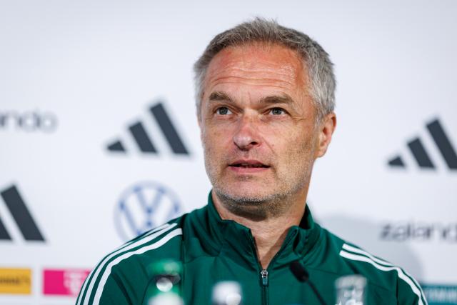 13 April 2026, Bavaria, Nuremberg: Germany women's national team coach Christian Wueck attends a press conference, ahead of the FIFA Women's World Cup UEFA qualifiers soccer match against Austria. Photo: Daniel Karmann/dpa