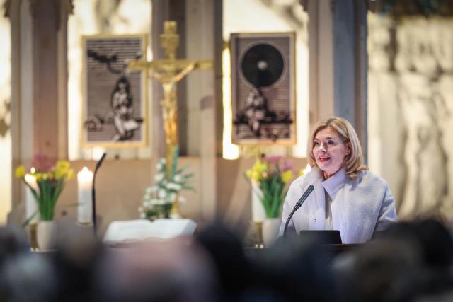 13 April 2026, Saxony-Anhalt, Magdeburg: Bundestag President Julia Kloeckner speaks at the "Magdeburg Cathedral Reading 2026" in Magdeburg Cathedral. Photo: Ronny Hartmann/dpa-Zentralbild/dpa