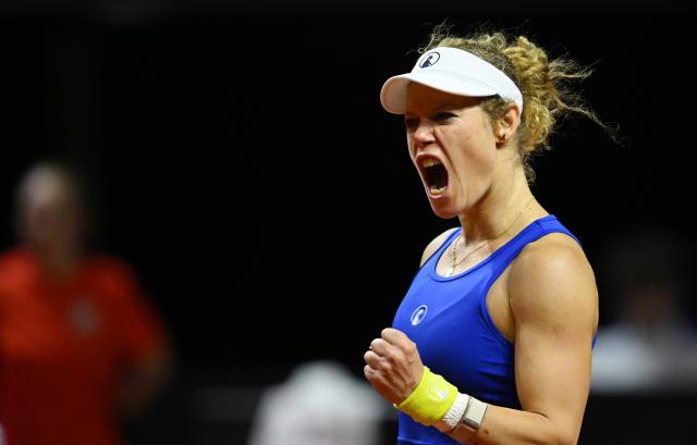 13 April 2026, Baden-Wuerttemberg, Stuttgart: German tennis player Laura Siegemund reacts during her women's singles round of 32 match of the Stuttgart Open tennis tournament against Bulgaria's Viktoriya Tomova. Photo: Marijan Murat/dpa