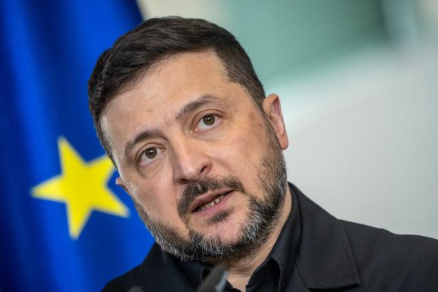 14 April 2026, Berlin: Ukrainian President Volodymyr Zelensky speaks during a joint press conference with German Chancellor Friedrich Merz at the Federal Chancellery during the German-Ukrainian government consultations. Photo: Michael Kappeler/dpa