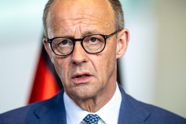 14 April 2026, Berlin: German Chancellor Friedrich Merz speaks during a joint press conference with Ukrainian President Volodymyr Zelensky at the Federal Chancellery during the German-Ukrainian government consultations. Photo: Michael Kappeler/dpa