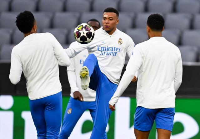 14 April 2026, Bavaria, Munich: Real Madrid's Kylian Mbappe in action during the team's training session ahead of Wednesday's UEFA Champions League second leg quarter-final soccer match against Bayern Munich. Photo: Sven Hoppe/dpa