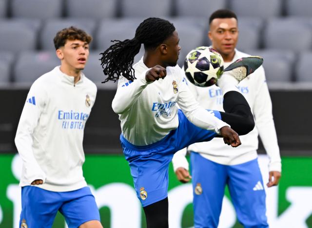 14 April 2026, Bavaria, Munich: Real Madrid's Eduardo Camavinga in action during the team's training session ahead of Wednesday's UEFA Champions League second leg quarter-final soccer match against Bayern Munich. Photo: Sven Hoppe/dpa