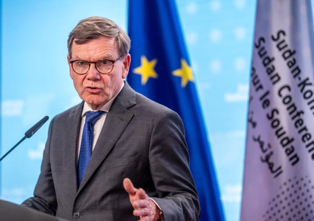 15 April 2026, Berlin: Johann Wadephul, Foreign Minister of Germany, speaks during a press conference during the International Sudan Conference at the Federal Foreign Office in Berlin. The conference in Berlin consists of a meeting of foreign ministers, a humanitarian conference with funding pledges and a meeting of civilian actors to negotiate a peace roadmap. Photo: Michael Kappeler/dpa