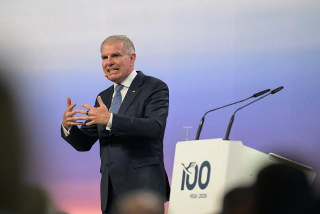 15 April 2026, Hesse, Frankfurt/Main: Carsten Spohr, Chairman of the Executive Board and CEO of Lufthansa, speaks at a ceremony marking the 100th anniversary of Lufthansa AG. Photo: Hannes P. Albert/dpa