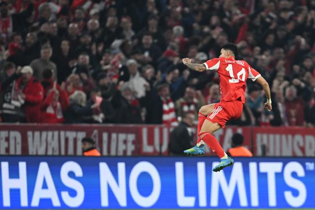 15 April 2026, Bavaria, Munich: Bayern Munich's Luis Diaz celebrates scoring his side's third goal during the UEFA Champions League Quarterfinal Second Leg soccer match between Bayern Munich and Real Madrid at Allianz Arena. Photo: Sven Hoppe/dpa