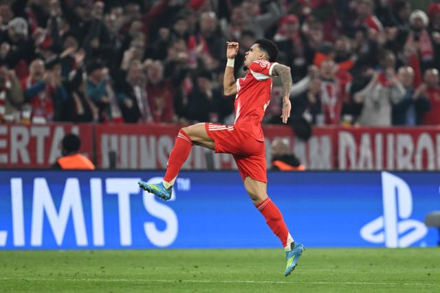 15 April 2026, Bavaria, Munich: Bayern Munich's Luis Diaz celebrates scoring his side's third goal during the UEFA Champions League Quarterfinal Second Leg soccer match between Bayern Munich and Real Madrid at Allianz Arena. Photo: Sven Hoppe/dpa