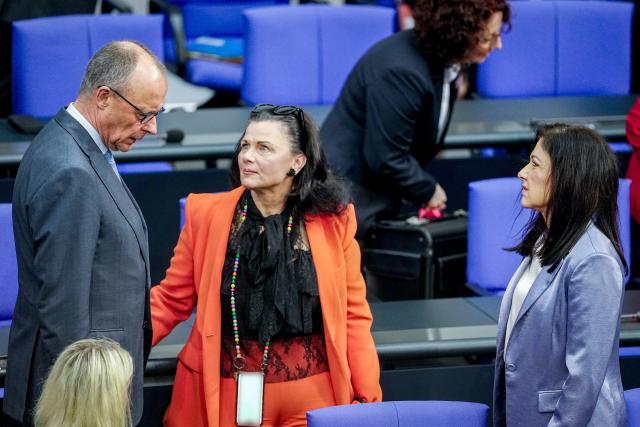16 April 2026, Berlin: Friedrich Merz, Germany's Chancellor; Gitta Connemann, Parliamentary State Secretary at the Germany's Ministry for Economic Affairs and Energy; and Katherina Reiche, Minister for Economic Affairs and Energy, attend a Bundestag session where the agenda includes the first reading of a bill to reduce energy taxes. Photo: Kay Nietfeld/dpa