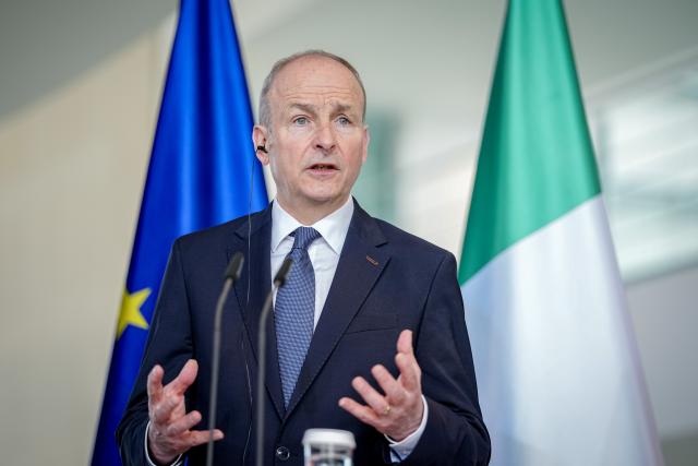 16 April 2026, Berlin: Irish Prime Minister Micheal Martin attends a joint press conference with Germany's Chancellor Friedrich Merz at the Federal Chancellery. Ireland will take over the EU Council Presidency in the second half of 2026. Photo: Kay Nietfeld/dpa