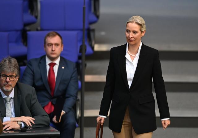 17 April 2026, Berlin: Alice Weidel, federal chairwoman and parliamentary group leader of the AfD, takes part in a meeting in the plenary chamber of the Bundestag. Photo: Markus Lenhardt/dpa