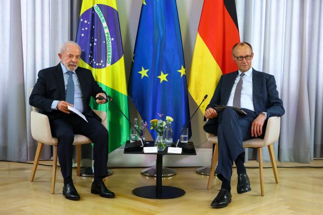 19 April 2026, Lower Saxony, Hanover: German Chancellor Friedrich Merz meets with Brazilian President Luiz Inacio Lula da Silva in Hanover. Photo: Lisi Niesner/Reuters/Pool/dpa