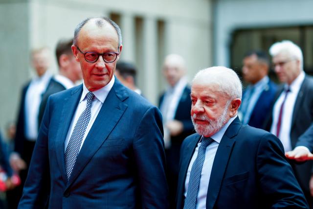 19 April 2026, Lower Saxony, Hanover: Germany's Chancellor Friedrich Merz (L) and Brazilian President Luiz Inacio Lula da Silva attend the opening of the Hanover Trade Fair. Photo: Michael Matthey/dpa