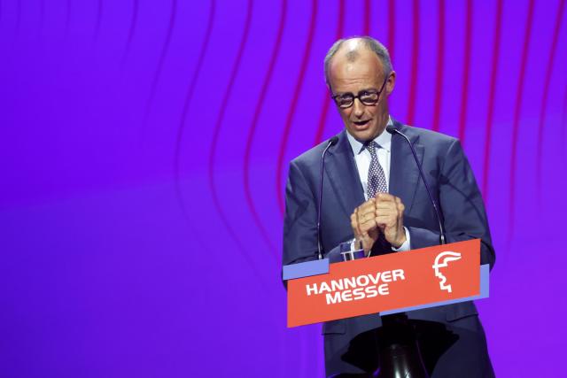 19 April 2026, Lower Saxony, Hanover: German Chancellor Friedrich Merz speaks at the opening of the Hanover Trade Fair. Photo: Michael Matthey/dpa