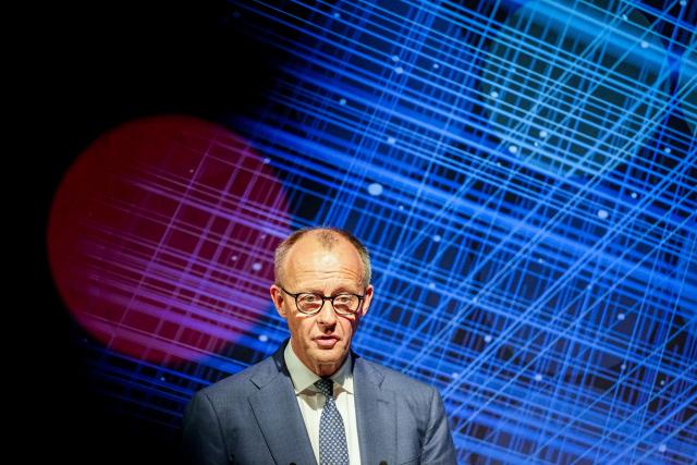 20 April 2026, Berlin: Friedrich Merz, Germany's Chancellor, speaks at the annual reception marking the 75th anniversary of the Federal Association of German Banks. Photo: Kay Nietfeld/dpa