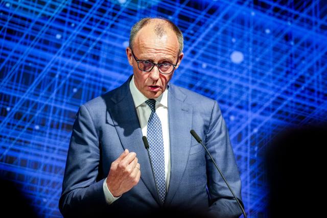 20 April 2026, Berlin: Friedrich Merz, Germany's Chancellor, speaks at the annual reception marking the 75th anniversary of the Federal Association of German Banks. Photo: Kay Nietfeld/dpa