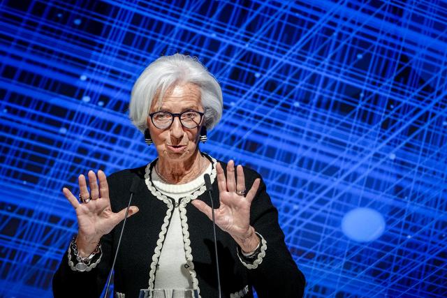 20 April 2026, Berlin: Christine Lagarde, President of the European Central Bank (ECB), speaks at the annual reception marking the 75th anniversary of the Federal Association of German Banks. Photo: Kay Nietfeld/dpa