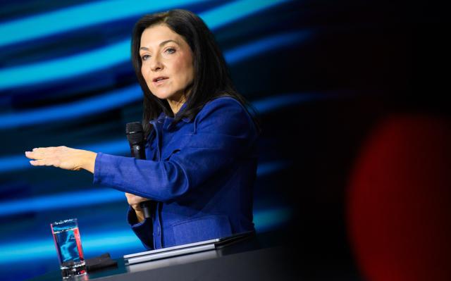21 April 2026, Lower Saxony, Hanover: German Economics Minister Katherina Reiche speaks at a panel discussion on artificial intelligence in industry during the Hannover Messe industrial trade fair. Photo: Julian Stratenschulte/dpa
