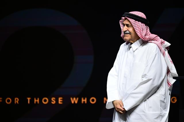 21 April 2026, Berlin: FIBA President Sheikh Saud Ali Al Thani attends the draw ceremony for the 2026 FIBA Women's Basketball World Cup. The World Cup will take place in Berlin from September 4 to 13. Photo: Sebastian Gollnow/dpa