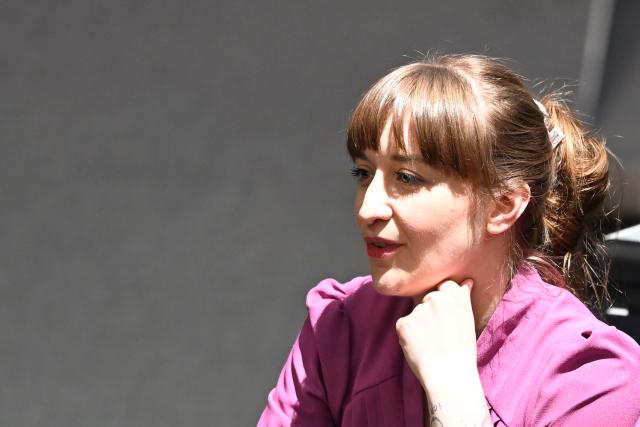 22 April 2026, Berlin: Heidi Reichinnek, Chairwoman of the parliamentary group of the Left Party attends government questioning in the plenary session of the German Parliament (Bundestag). Photo: Markus Lenhardt/dpa