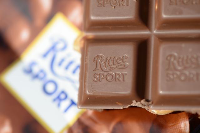 FILED - 09 September 2014, Baden-Württemberg, Freiburg: A chocolate bar of the chocolate manufacturer Ritter Sport is on display in Freiburg. Photo: picture alliance / dpa