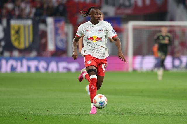 24 April 2026, Saxony, Leipzig: Leipzig's Yan Diomande in action during the German Bundesliga soccer match between RB Leipzig and 1. FC Union Berlin at Red Bull Arena. Photo: Jan Woitas/dpa - IMPORTANT NOTICE: DFL and DFB regulations prohibit any use of photographs as image sequences and/or quasi-video.