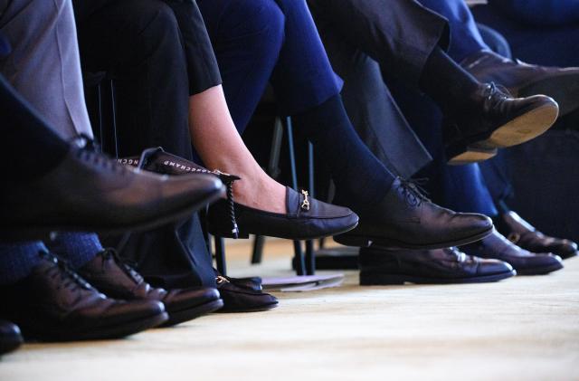 FILED - 07 June 2024, Berlin: A woman sits among numerous men at the Family Business Day 2024 at the Hotel Adlon. Photo: Bernd von Jutrczenka/dpa