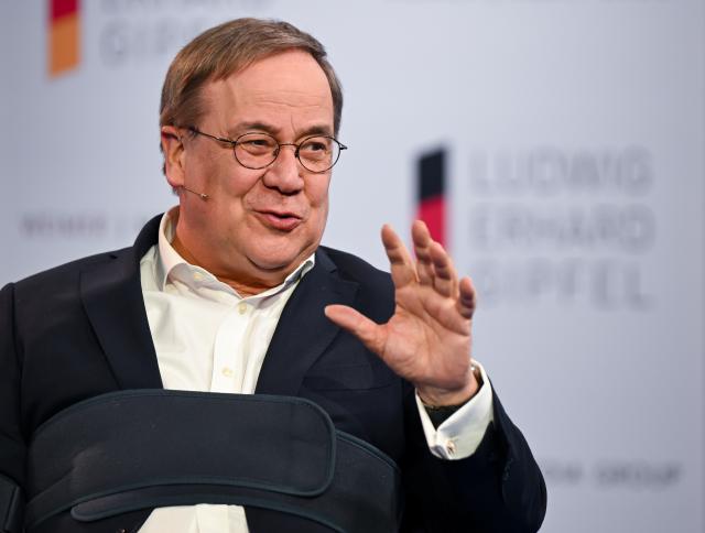 28 April 2026, Bavaria, Gmund Am Tegernsee: Armin Laschet, Chairman of the Foreign Affairs Committee of the German Bundestag speaks during the Ludwig Erhard Summit in Gmund Am Tegernsee. Photo: Sven Hoppe/dpa