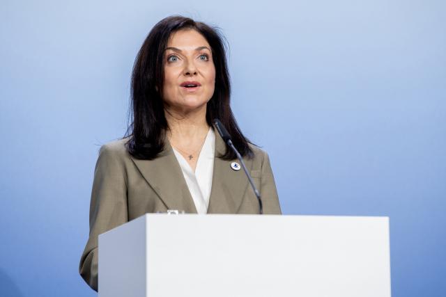 29 April 2026, Lower Saxony, Emden: German Minister for Economic Affairs and Energy Katherina Reiche speaks at a press conference in the North Sea Hall, during the 14th National Maritime Conference (NMK). Photo: Hauke-Christian Dittrich/dpa