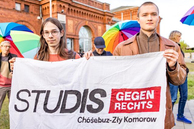 30 April 2026, Brandenburg, Cottbus: People take part in a demonstration against right-wing violence under the slogan "You attack us-we stand together". In recent days, there have been a series of far-right and anti-Semitic attacks in the city. Photo: Frank Hammerschmidt/dpa