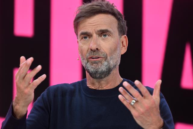FILED - 23 March 2026, Bavaria, Ismaning: German football coach Juergen Klopp speaks on stage at the Telekom press conference to present the concept for the World Cup. Photo: Felix Hörhager/dpa