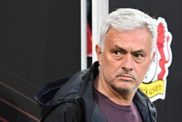 FILED - 18 May 2023, North Rhine-Westphalia, Leverkusen: FILE PHOTO - Then AC Roma coach Jose Mourinho pictured before the 2023 UEFA Europa League semi-final, second leg soccer match between Bayer Leverkusen and AS Roma at the BayArena. Photo: Federico Gambarini/dpa